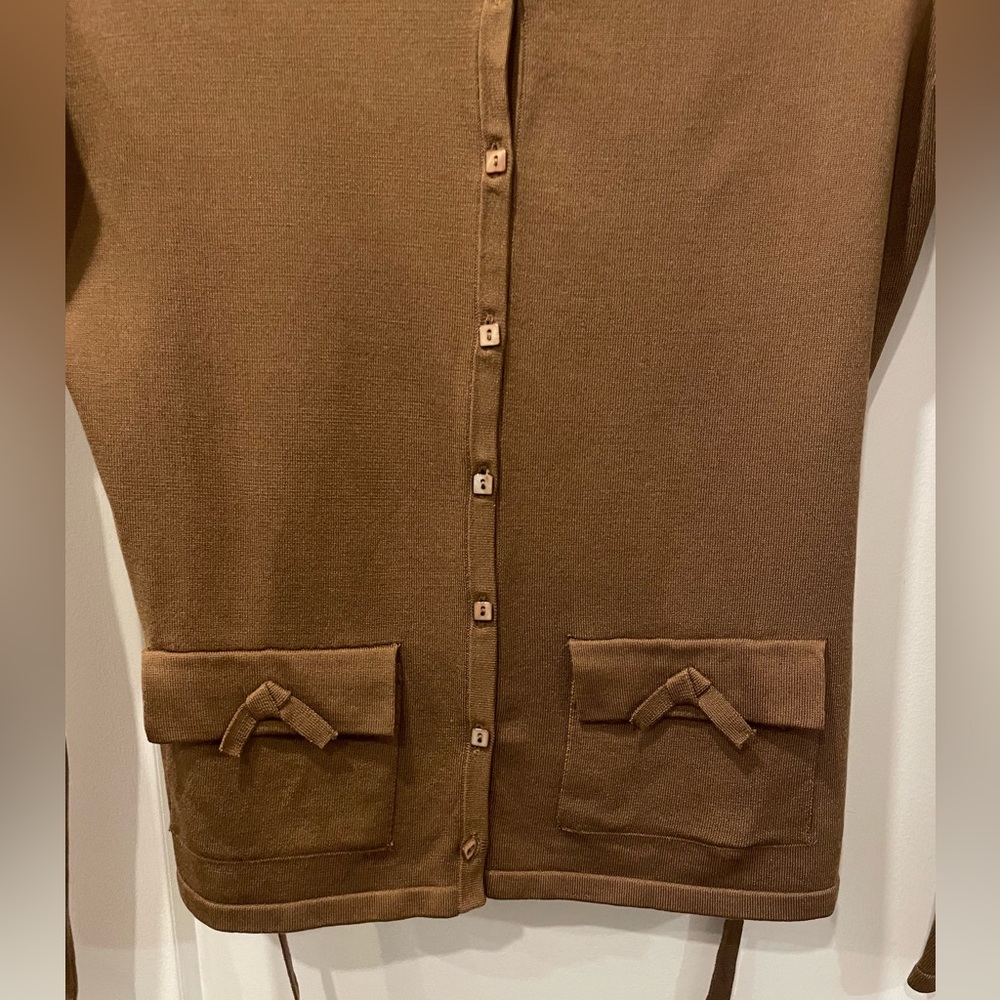 Silk Brown Button-Up Women's cardigan with tie waist - Picture 10 of 16